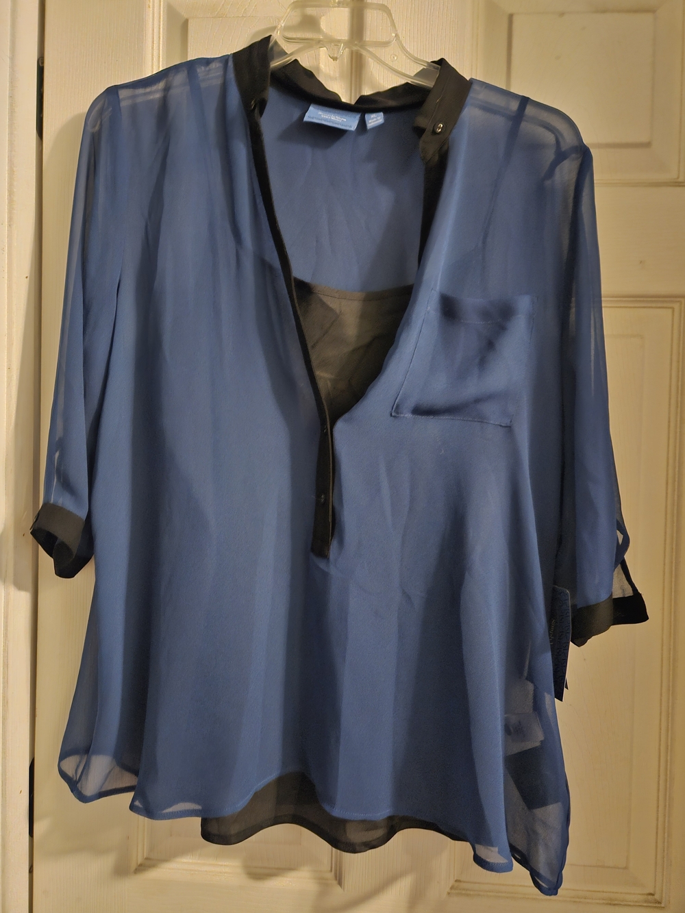 Simply Vera Vera Wang Blue Sheer Blouse with Black Trim